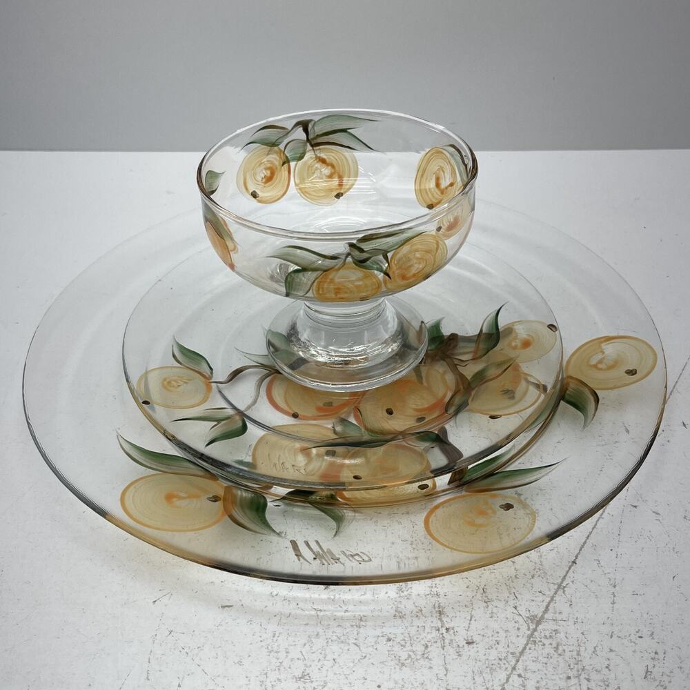 Vtg Hand Painted Dinner, Dessert Plate & Footed Bowl Signed A.Ward Lot of 3